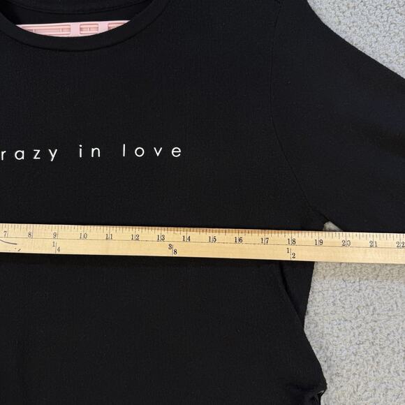 Peace Love World Womens Black Crazy in Love Crop Sweatshirt Side Tie Bows - Picture 4 of 13